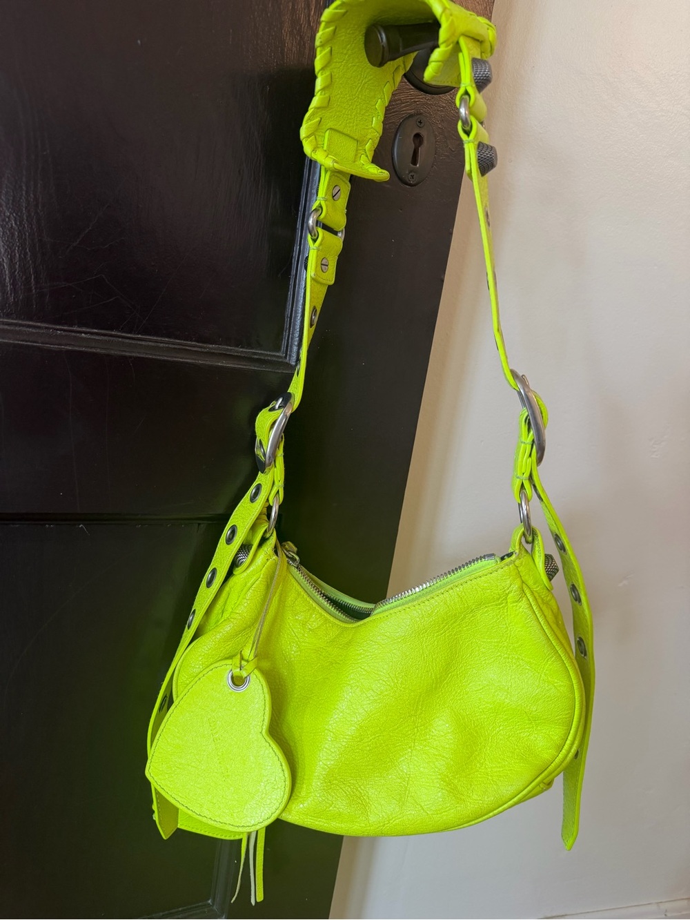 Balenciaga Neon Yellow Studded Shoulder Bag - Picture 4 of 4